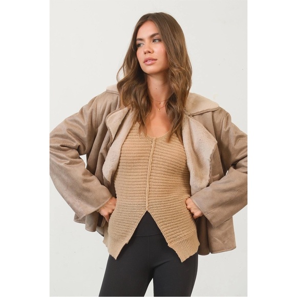 Taupe Vegan Suede Jacket Oversized NWT - Picture 3 of 8